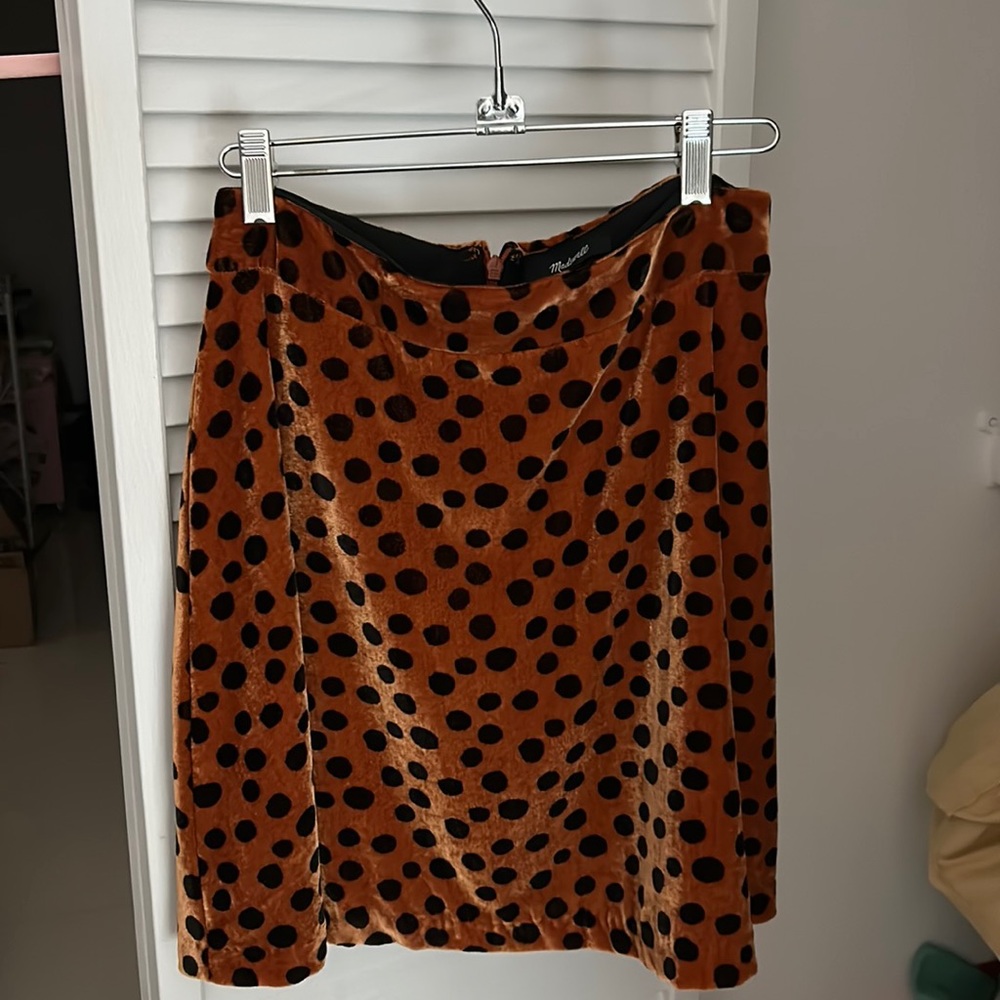 Madewell Polka Dot Skater Skirt Velvet Brown Black Size 0